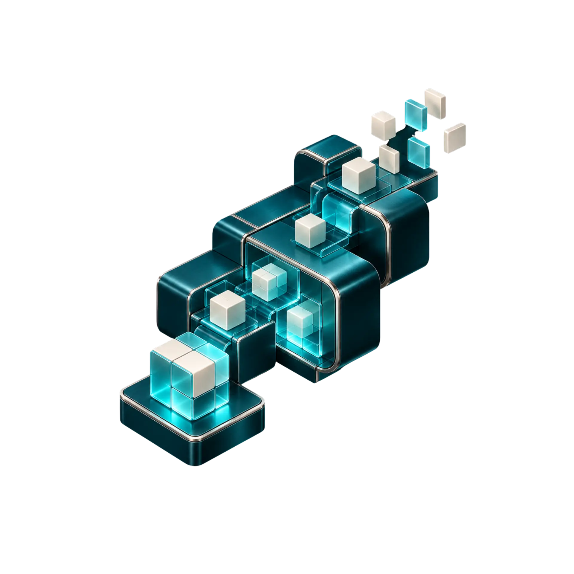 Isometric wireframe cube representing a connected business ecosystem